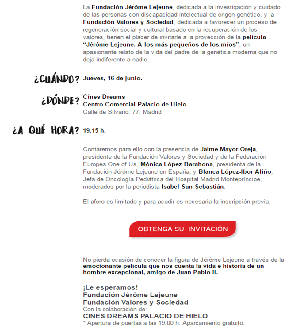 Proyección de la película “Jérôme Lejeune. A los más pequeños de los míos” en Madrid: bit.ly/1r9I9bl