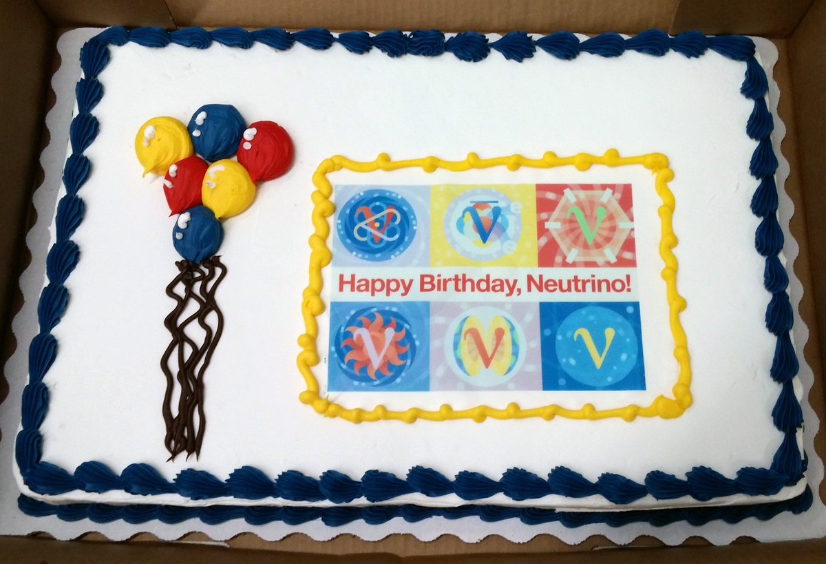 Fermilab's tweet image. You can't have a neutrino birthday party without a neutrino birthday cake. #HappyBdayNeutrino! #60yearsold #physics