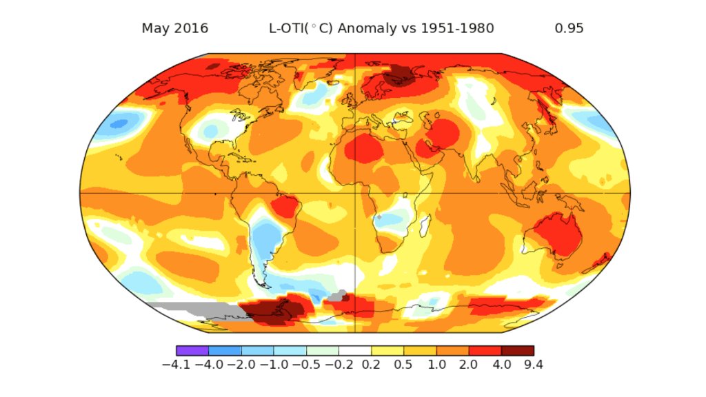 Reportingclimat's tweet photo. NASA: May 2016 Was The Warmest May On Record https://t.co/puofG9lMiU https://t.co/8xUorwfIKu