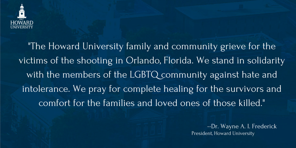 HowardU's tweet photo. A statement from @HUPrez17 | Read in full: https://t.co/WI68zZVeTj  #OrlandoUnited https://t.co/OUTsfL8Sey