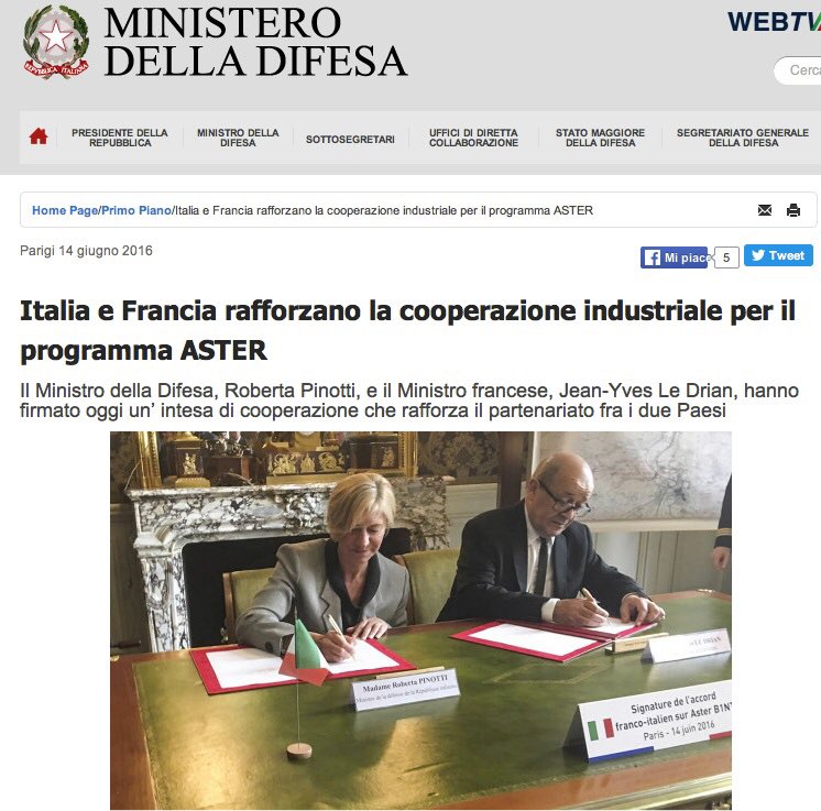 #Italia e #Francia rafforzano la #cooperazioneindustriale per il programma #Aster bit.ly/1VXd87c