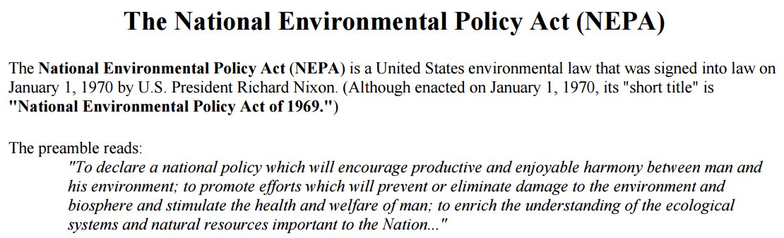 CyCommons's tweet image. US NEPA 1969 "To declare national policy which will encourage productive and enjoyable harmony between man and[...]"