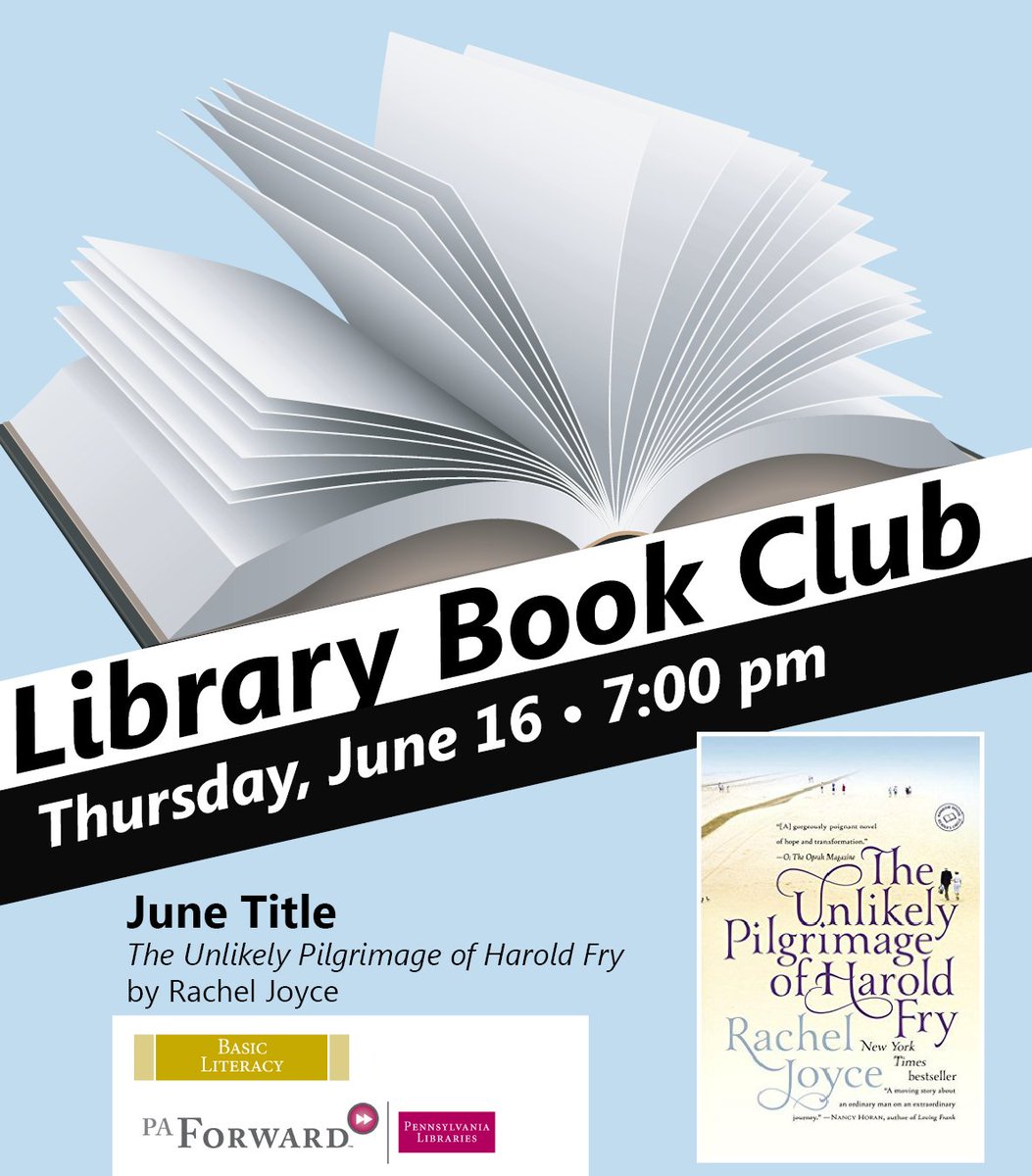 PubLibUC's tweet image. #LibraryBookGroup - June 16 – 7:00 pm - Discussion of &quot;The Unlikely Pilgrimage of Harold Fry&quot; by Rachel Joyce #read