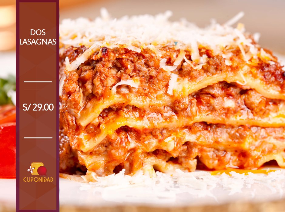 CuponidadPe's tweet photo. ¡Disfruta de 2 Lasagnas! de 750gr. c/u. marinas o especiales + delivery 👉 https://t.co/PL6ItD08iI https://t.co/dDrR1xWmun
