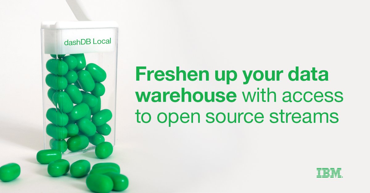 IBMData's tweet image. Freshen up your #datawarehouse with access to open source streams. #DataOnDemand ibm.co/dashdb-local