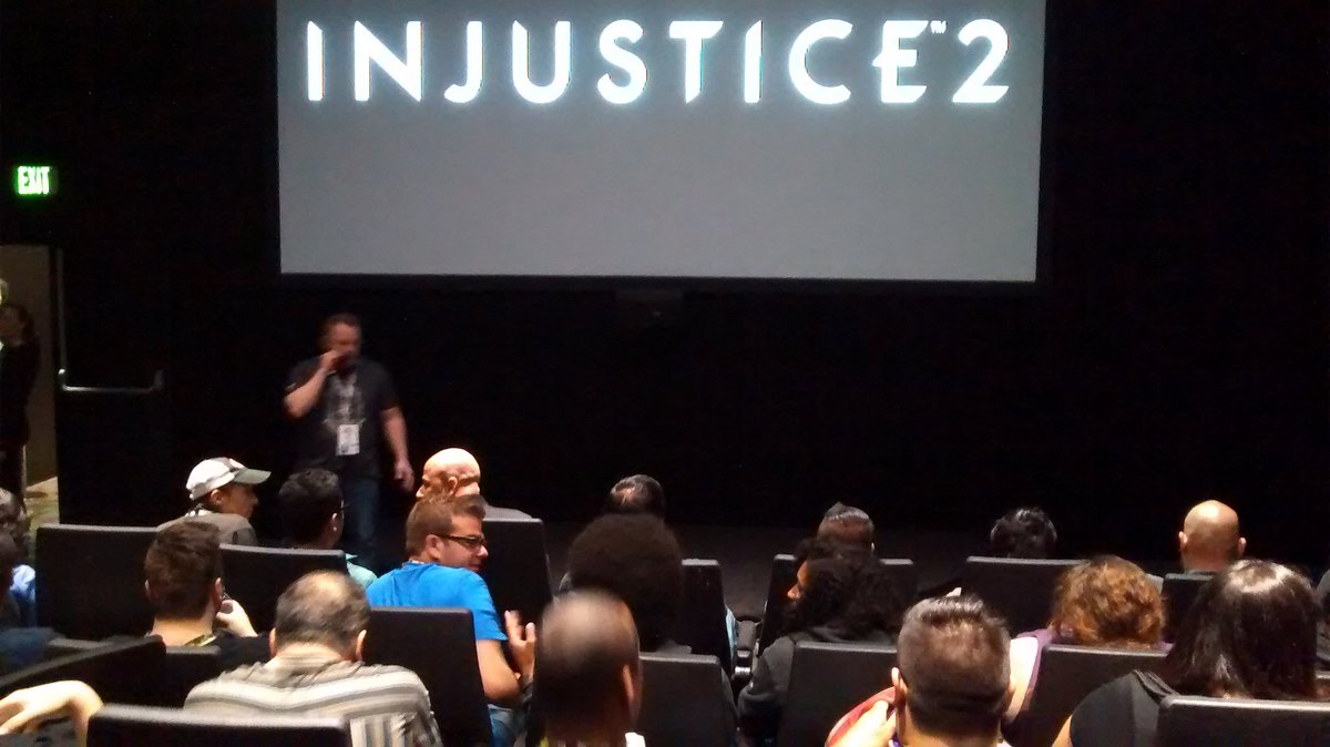 First #Injustice2 theater demo of <a href="/E3/">E3</a> walking in as <a href="/brongoodman/">Brian Goodman</a> warms up his voice