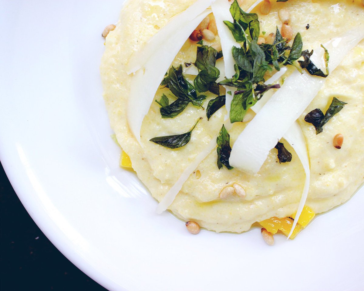 Soft Polenta with golden beets, tallegio, pine nuts, pecorino, and crisp oregano. #newmenuitem #vegetarian