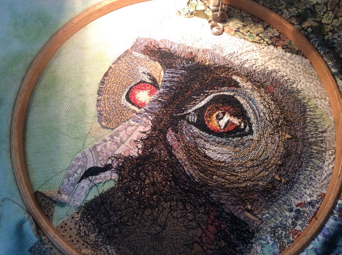 Very tricky one to create......embroidered vervet monkey eye. <a href="/aurifil/">Aurifil</a> <a href="/TanyaStollznow/">Tanya Stollznow</a>