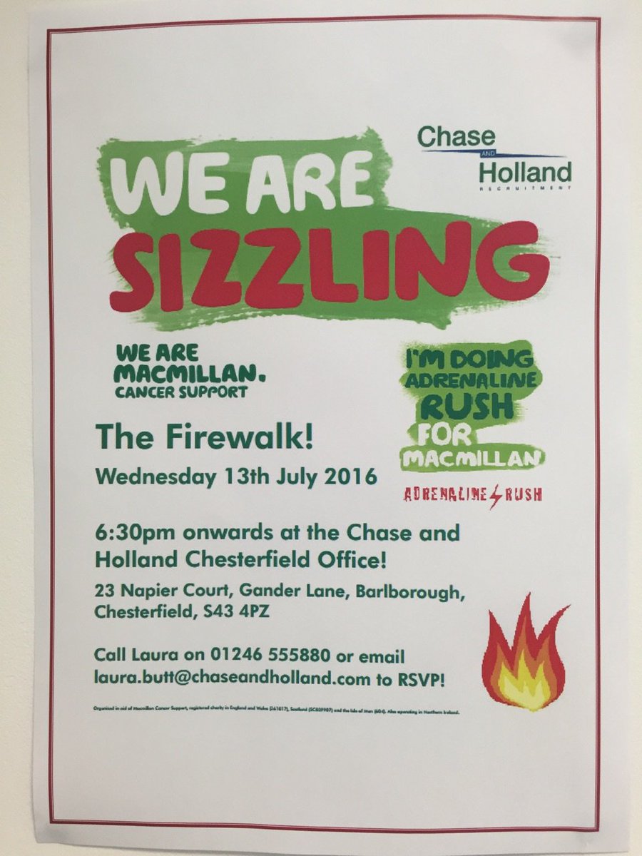 chaseandholland's tweet photo. The team at Chase &amp; Holland will be walking on hot coals for our next @macmillancancer charity event, The Firewalk! https://t.co/Fqfr78rK0G
