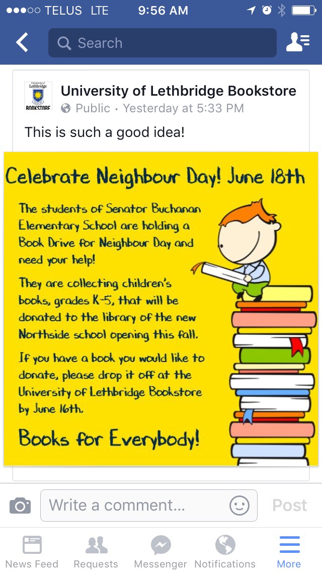 SenBuchanan's tweet photo. Help our school help another school! #neighbourday #lethsd51 https://t.co/ugoQw2DlKR
