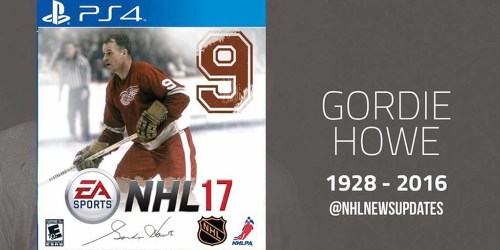 theScore's tweet image. Petition to put Gordie Howe on the cover of NHL 17 tops 5K signatures! thesco.re/1UaZ7n5