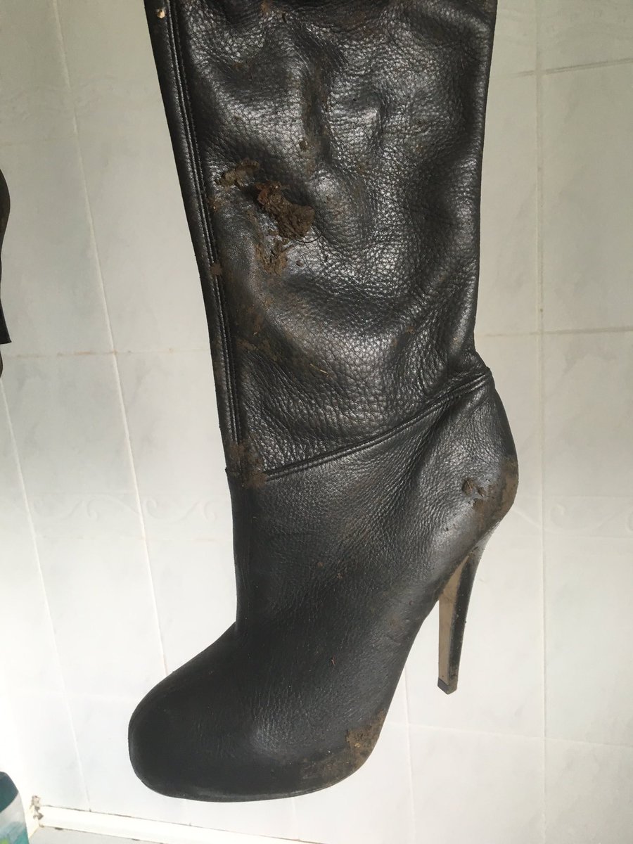 coffeeshopgirl6's tweet photo. Oh my boot got messy today. #messyboots #trashedboots #thighboots #messyheels #messyleather. Who'll clean it 4 me? https://t.co/mrRjMzn6x4