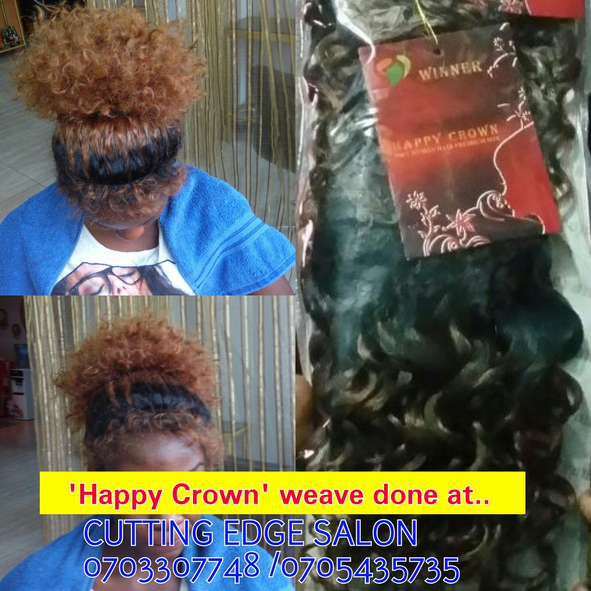 ExecBarberShop's tweet photo. 'Happy Crown' weave at Cutting Edge! KES 1,000 per pack to buy the weave and 3,000 for installation.Call 0703307748 https://t.co/ttDUIH9137