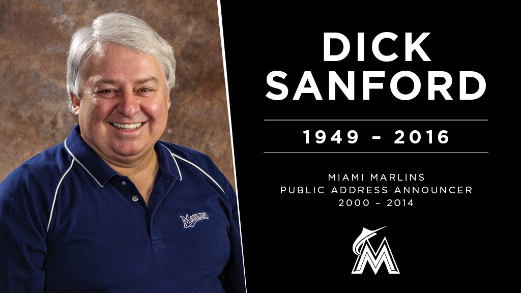 Marlins's tweet photo. We are deeply saddened by the loss of Dick Sanford. Our condolences go out to Dick’s family and friends. https://t.co/qEFC0iLslg
