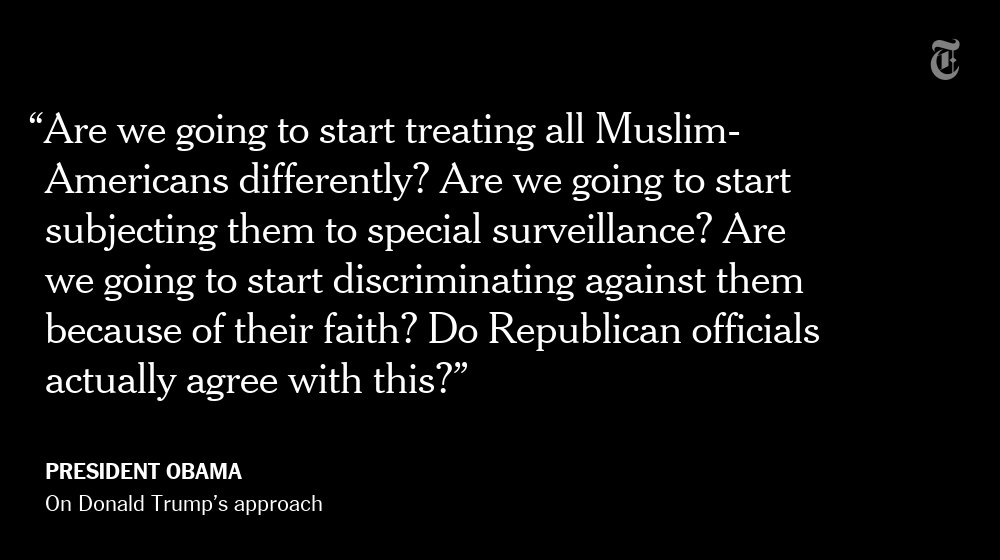 nytimes's tweet image. President Obama denounced Donald Trump for his rhetoric after the Orlando shooting  nyti.ms/1YpdV0U