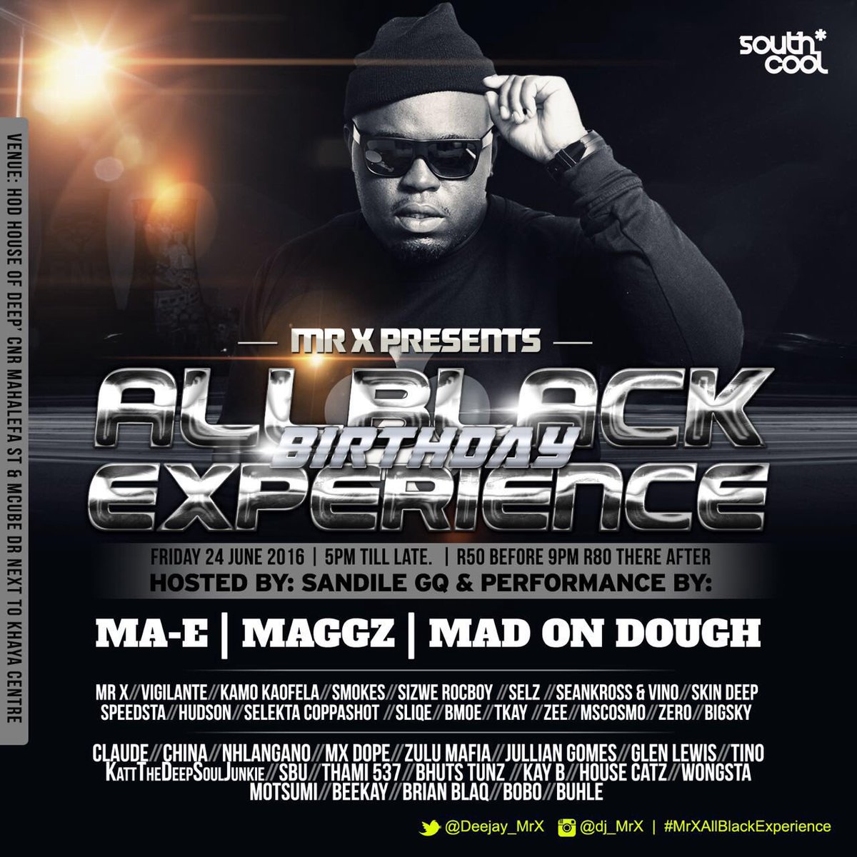 On the decks: 
<a href="/JULLIAN_GOMES/">JULLiAN GOMES</a>
<a href="/Dj_Buhle/">LAY • LookAtYou 💫</a>
<a href="/BrianBlaq/">Brian BlaQ</a> 
<a href="/DjBobo_/">Bonginkosi ntuli</a>
<a href="/dj_nhlangano/">Nhlangano</a>
<a href="/Mxdope/">Mthokozisi Nene</a>
#MRXAllBlackExperience