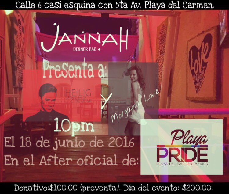 jannah_bar's tweet photo. Este SÁBADO 18 DE JUNIO 9Pm #afterparty oficial de #playapride2016 solo en #JannahBar
@FUSIONGPLAYA @PlayaPrideQroo https://t.co/gamiDZfDIx