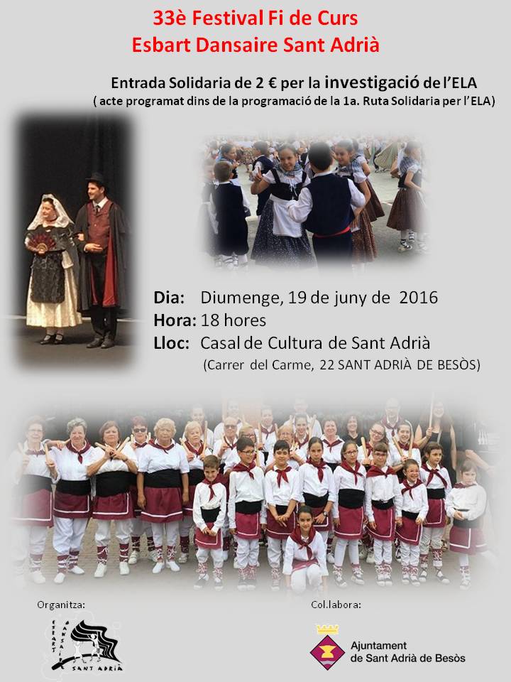 Xavierblanes's tweet photo. Cultura-Salut de la mà 19.06.16 Festival Fi Curs Entrada solidaria ELA. #esbartSAB @finanavarrete @Participaciosab https://t.co/mg6gpQujrR