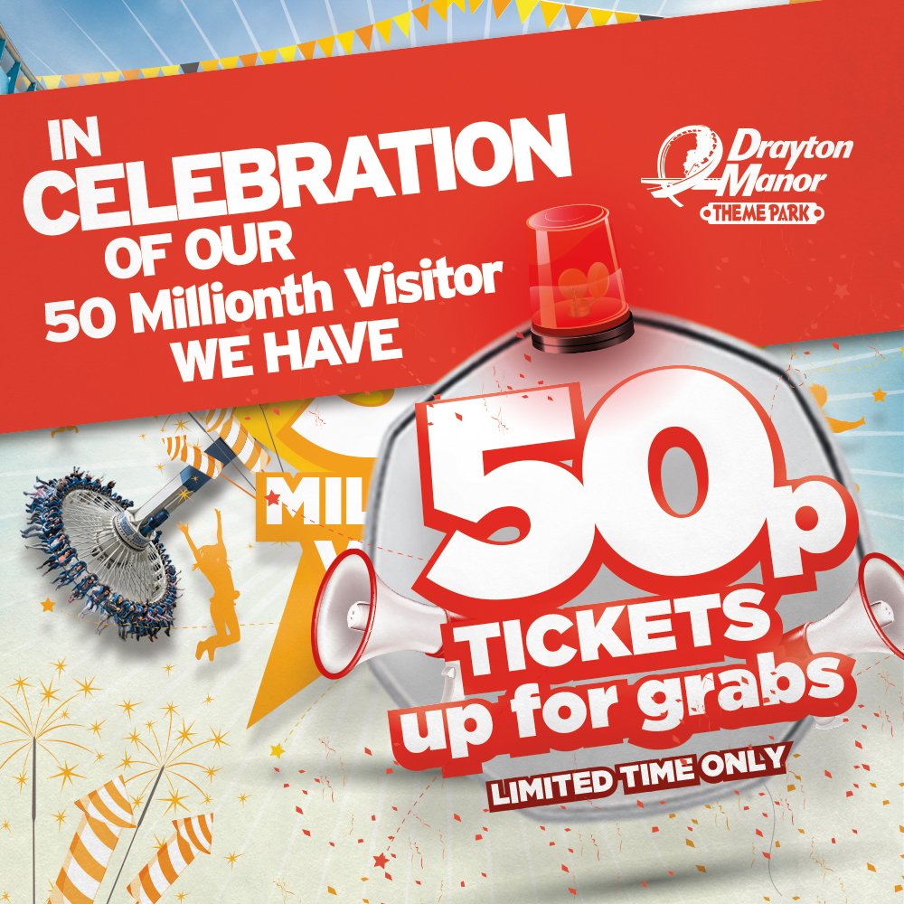 DraytonManor's tweet photo. Make sure you're free tomorrow at midday to grab a 50p ticket #Bargain #Winner https://t.co/HkJWE7nzJ6 https://t.co/Zt51LpOCWa