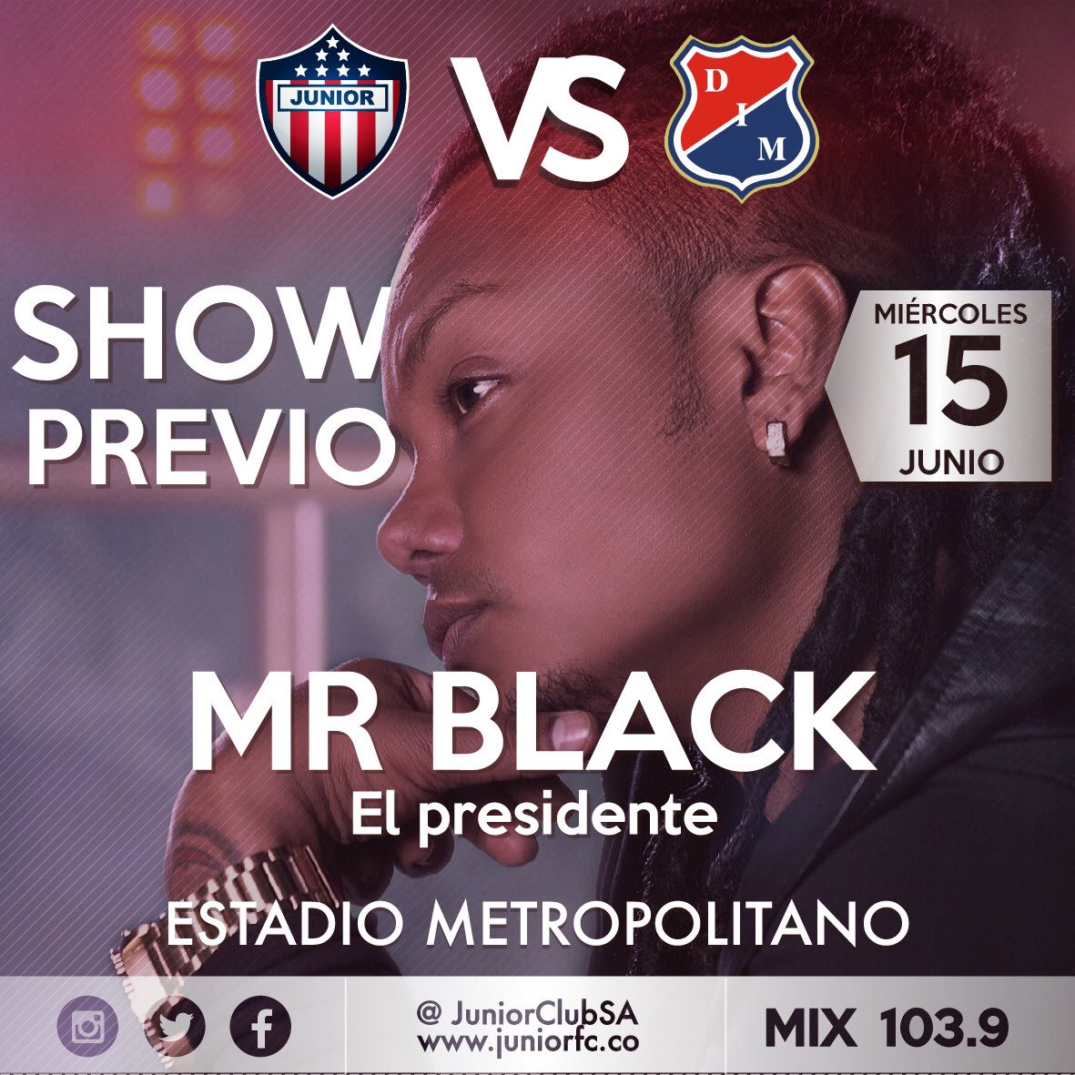 JuniorClubSA's tweet photo. No te pierdas el espectáculo de mañana previo a la gran final. @MrblackChampeta en el @MetropolitanoRM https://t.co/Qm7xIqLQsU