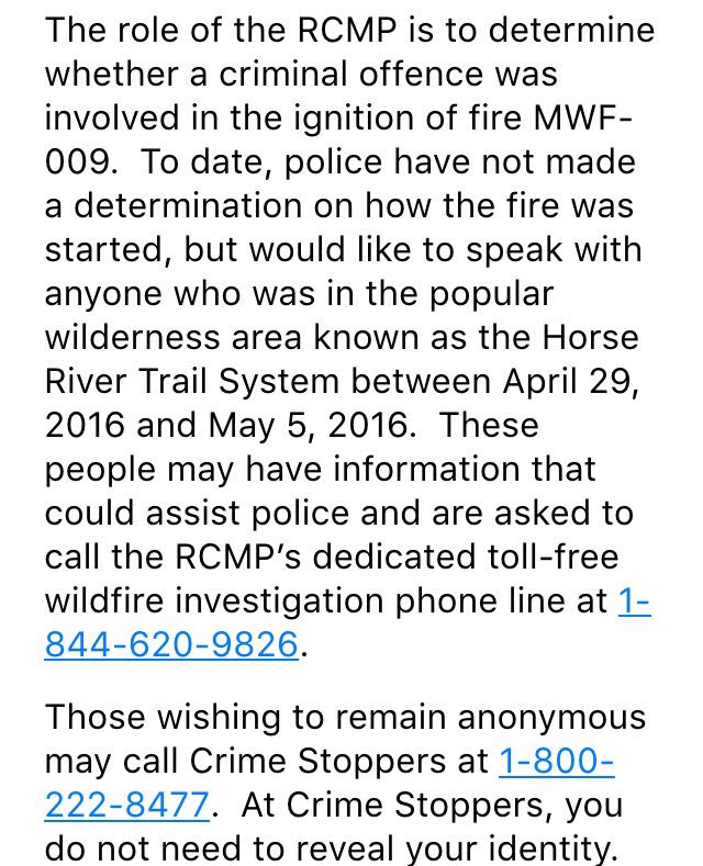 Breanna_KS's tweet photo. RCMP looking for help finding cause of #ymmfire. Lightning ruled out, mostly likely started by human activity #ymm https://t.co/hURPALkpEh