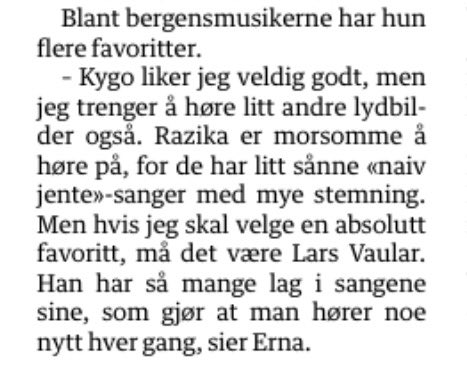 Ernas favoritter. Vår sjanger er tydeligvis "naiv jente-musikk"