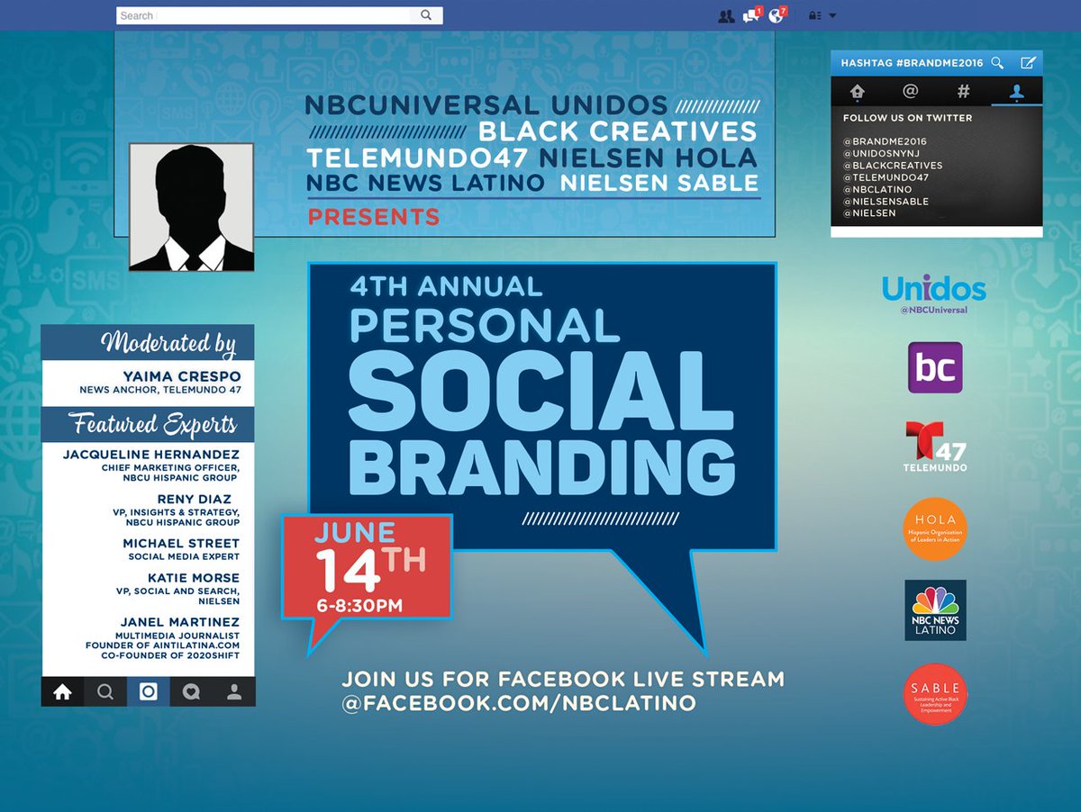 aintilatina's tweet photo. Tune in to @NBCLatino 's Facebook TODAY to hear our founder @janelmwrites chat alongside #BrandMe2016 experts! https://t.co/WeOPaAjLTZ