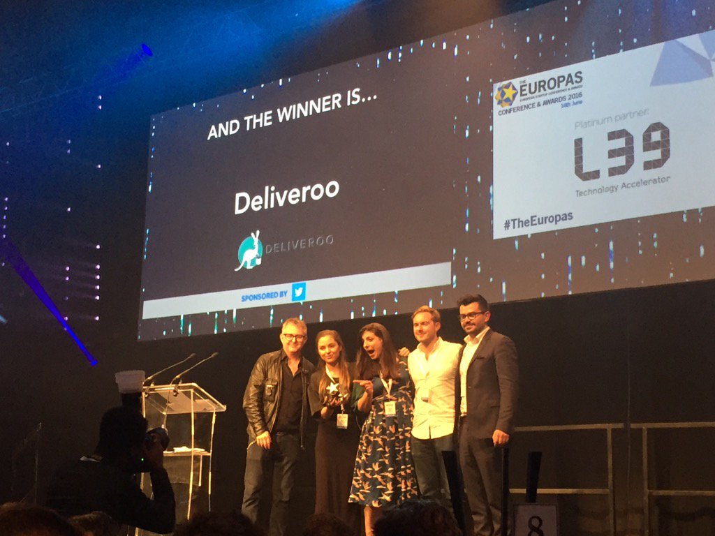 The fastest rising startup, top European startup &amp; best founders all go to <a href="/Deliveroo/">Deliveroo</a> #TheEuropas awards. Congrats!!