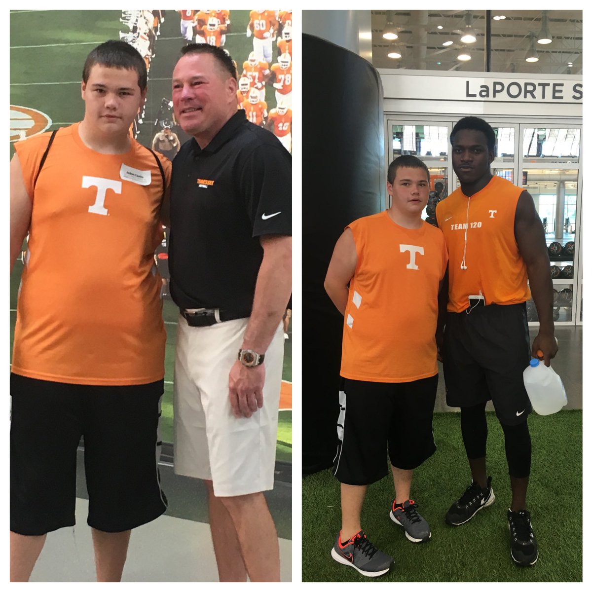 PabloCastle73's tweet photo. Awesome 1st day @UTFootballCamps Jaden got pics took w/ the man himself @UTCoachJones and the Beast @Kongbo_1 https://t.co/LjrHazVnAJ