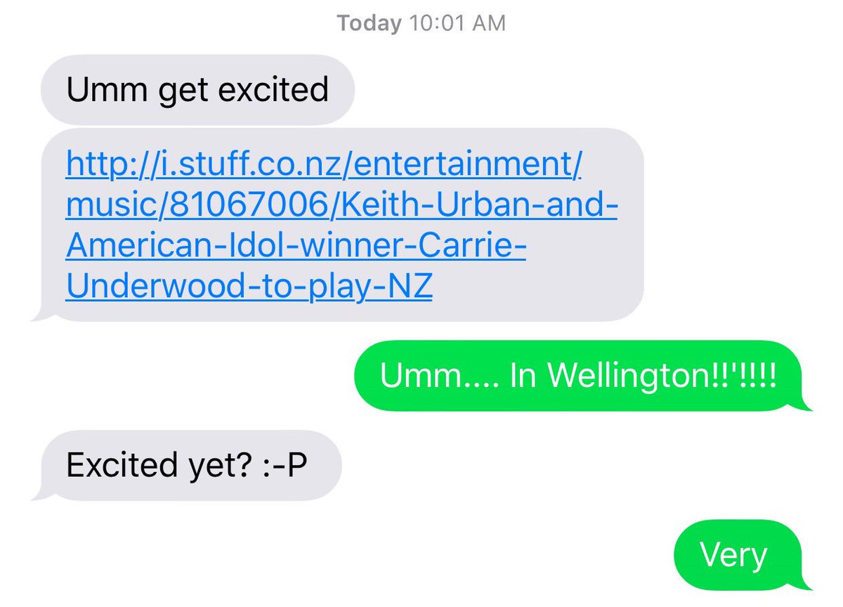 benmarris's tweet photo. So I received a text from my partner this morning! Yes...I'm happy😀😀☺️ @carrieunderwood @KeithUrban  @Ticketek_NZ https://t.co/eXnBRr99am