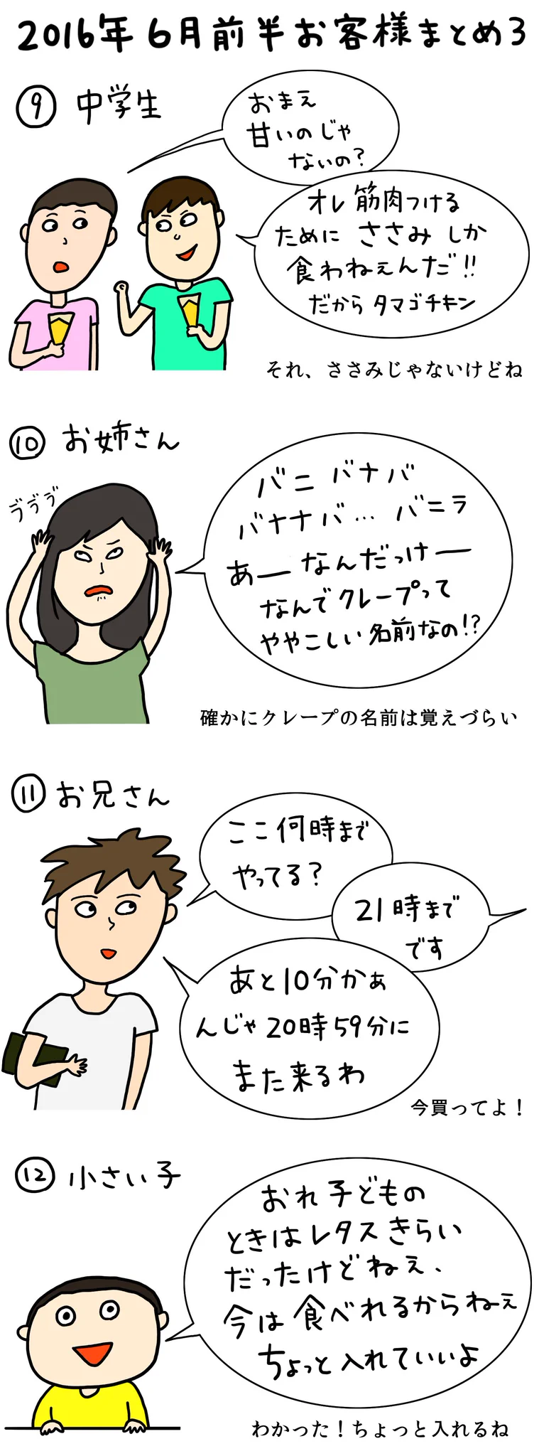 クレープ屋に来た、ちょっとおかしな言動の客をイラストにしてみたwww