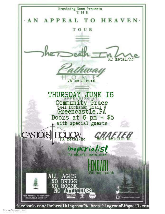 breathingroomPA's tweet photo. Thursday! Our boys in @TheDeathInMeNC come back to Greencastle, with @PathwayHomeVA @CastorsHollow. $5 6 om https://t.co/UlqfapUPwd