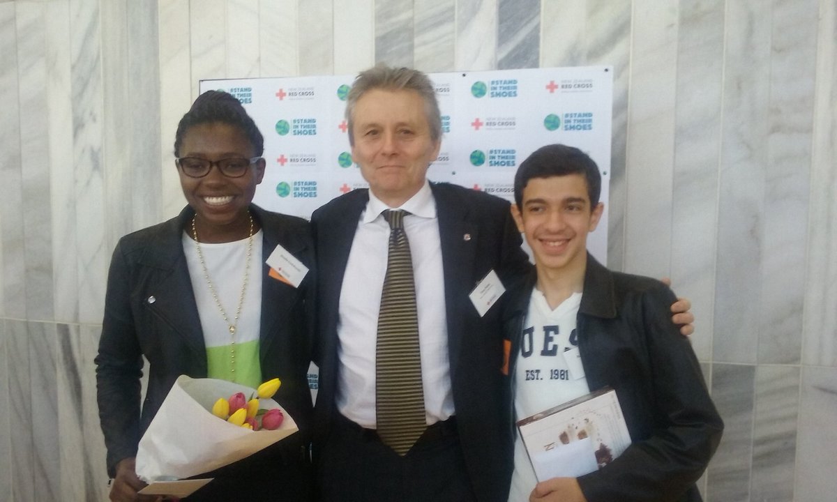 NZRedCross's tweet photo. Giselle, @TonyPaine and Radwan at the World Refugee Day event https://t.co/TDUU8SpYUv