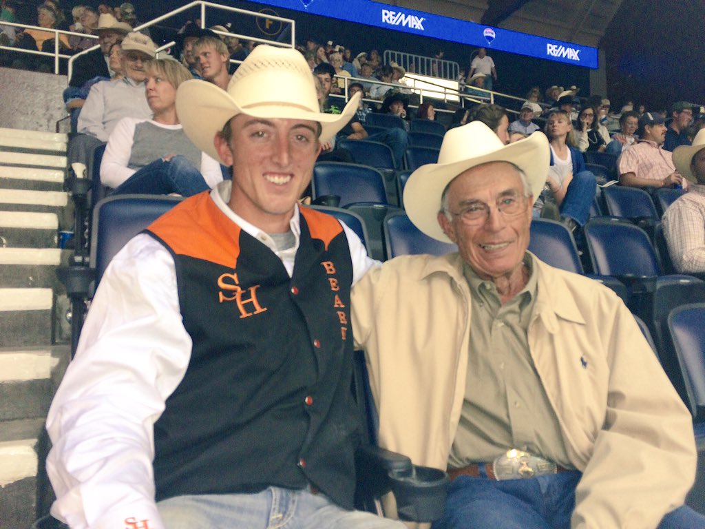kendrasantos's tweet photo. They just announced that @TaylorSantos94's 7.5 tonight ties the #CNFR record. No one's more pumped than Papa Frank. https://t.co/7igTGGYVAF
