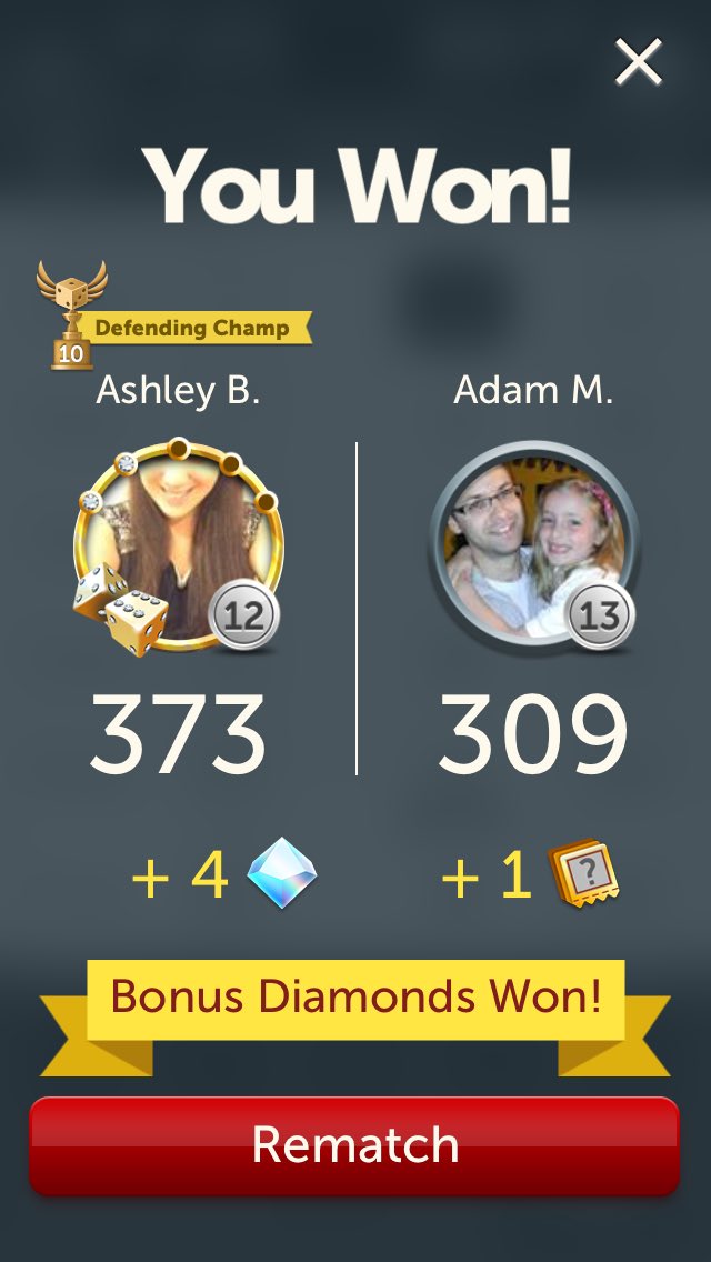 sweetmerica's tweet photo. When you win ten games in a row💁🏻🎲 #YahtzeeChamp #HeSaysICheat #NotACheater @AJM9588 https://t.co/qIlAg7Z1Td