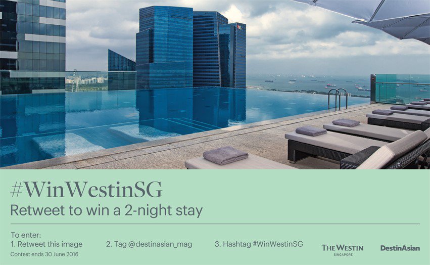 DestinAsian_Mag's tweet photo. Win a 2-night stay @westinsingapore. Steps: 1. Retweet; 2. Tag @DestinAsian_Mag; 3. Add #WinWestinSG. https://t.co/iWfOvoIuzF