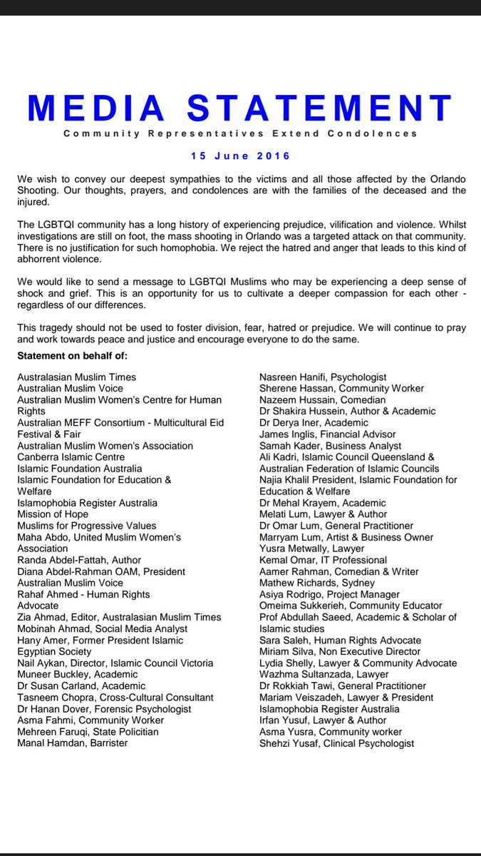 RandaAFattah's tweet image. #OrlandoShooting Aussie Muslims  against homophobia.