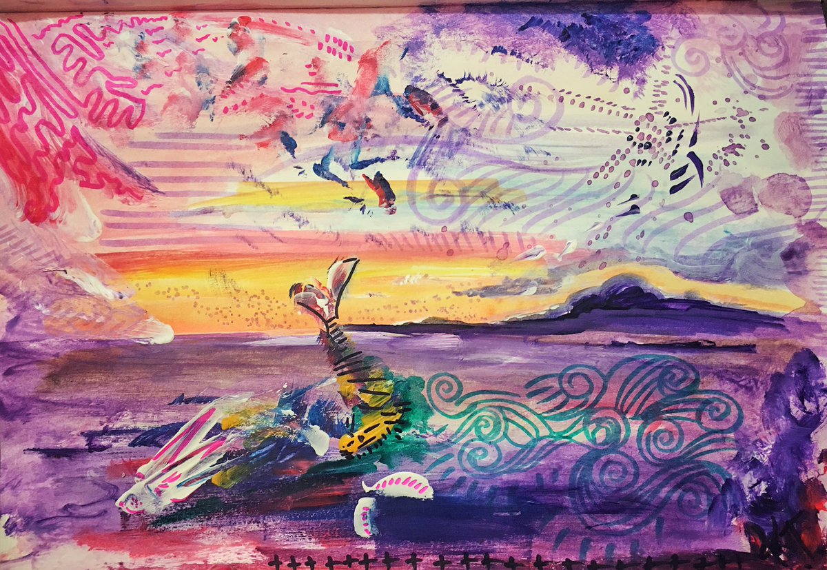 KatelynnKoi's tweet photo. I took a break to go watch the #sunset. Here's my fiasco on paper. #colorconundrum https://t.co/Haq9ttIv37