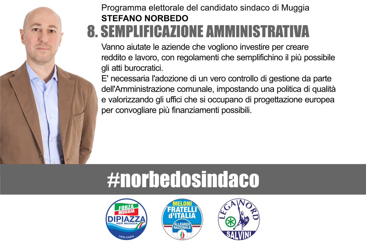 NorbedoStefano's tweet photo. Programma elettorale candidato sindaco di Muggia STEFANO NORBEDO. 7.SEMPLIFICAZIONE AMMINISTRATIVA #assiemepermuggia https://t.co/vuLEkFZDYb