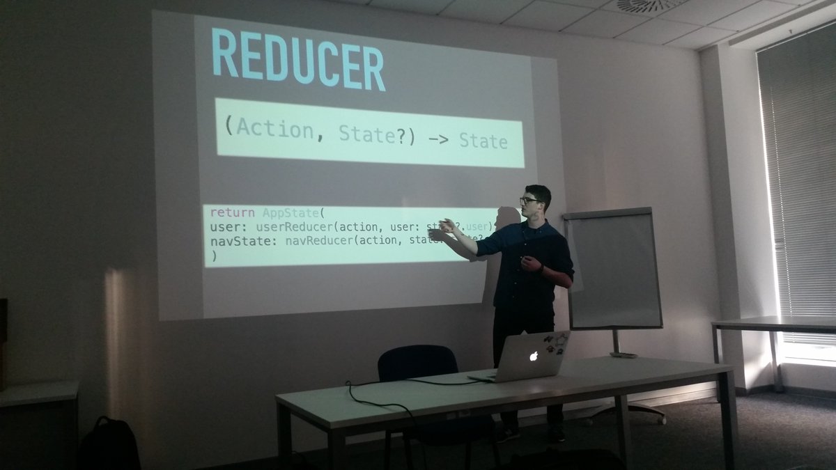 BrightDevs's tweet image. Our @EliSawic introducing #iosdev.s attending #CocoaHeads Tricity into #ReSwift