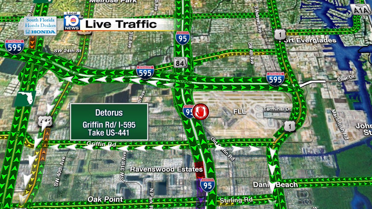 I-95 SB CLOSED- Take I-595 WB or Griffin Rd WB to US-441/ or Griffin EB to US-1 #TRAFFIC https://t.co/SAjpYL5GQZ