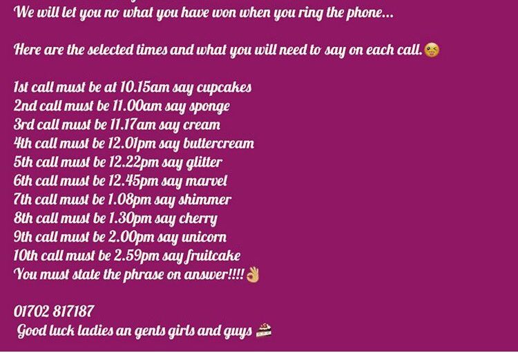 COMPETITION TIME!! Call us at these time, say the word and you could be our WINNER! Only today to win, good luck 🍀🍰