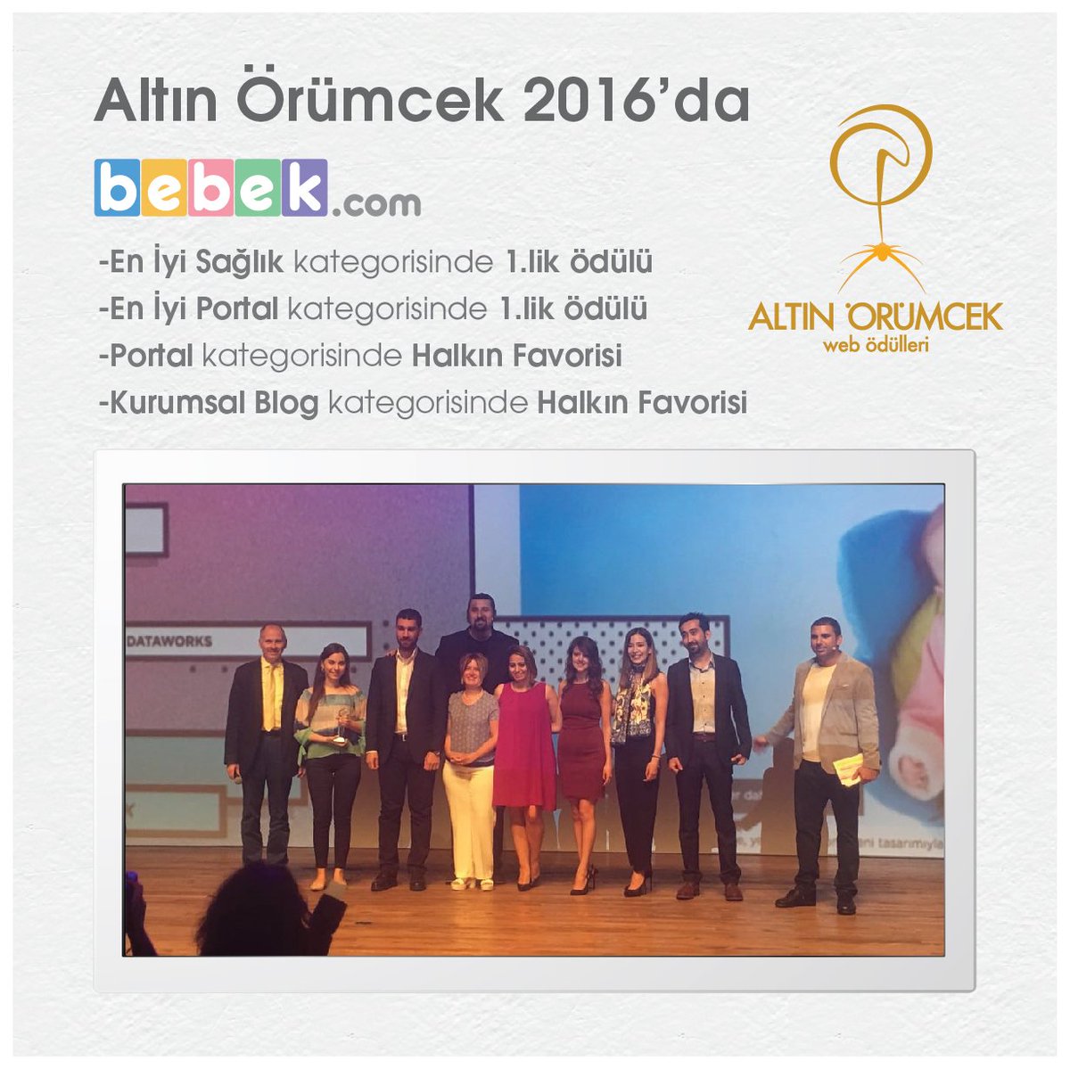 bebekcom's tweet photo. 14. Altın Örümcek Web Ödülleri'nde https://t.co/zOfzTagJ4r olarak 4 ödülün sahibi olduk. https://t.co/1pBurIWwep