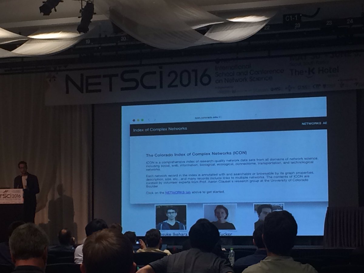 Erdös-Renyi prize winner <a href="/aaronclauset/">@aaronclauset.bsky.social</a> presenting ICON index of complex networks <a href="/NetSci2016/">NetSci2016</a> #networkscience