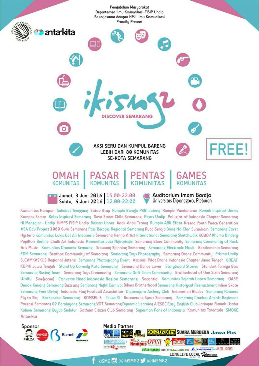 Today! Hari pertama <a href="/ikiSMG2/">Iki Semarang</a> di Auditorium Imam Bardjo, Undip Pleburan. Jam 15.00 – selesai. Be there guys  #ikiSMG2