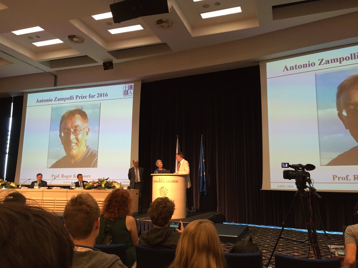 Congratulations! Prof. Roger Moore awarded the Zampolli Prize at the LREC conference (lrec2016.lrec-conf.org/en/)