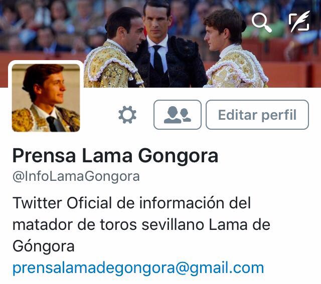 Síganme <a href="/InfoLamaGongora/">Prensa Lama Gongora</a> <a href="/maestriamoda/">MAESTRÍA</a> <a href="/soraya264/">Soraya</a> @VivaToros_OL <a href="/GRayoVictor/">Víctor García-Rayo</a> <a href="/CrisTinaPadin/">Cristina Padín</a> <a href="/quediosreparta/">José León</a> <a href="/Patyoa/">Paty 🇪🇸</a>