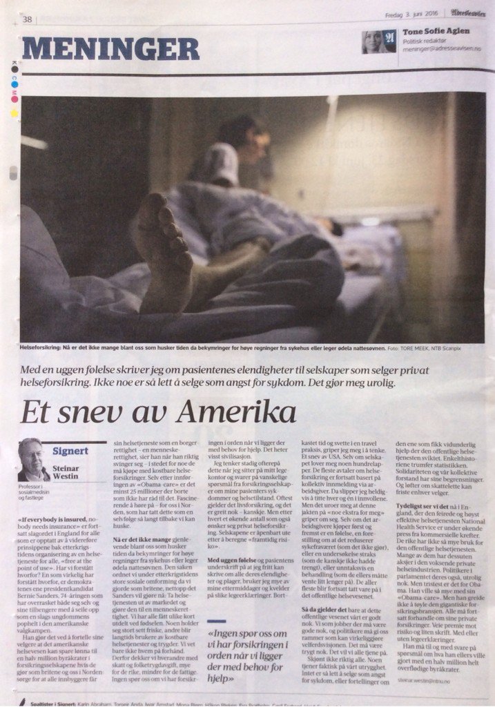 .."et snev av Amerika". Vi må passe oss. Tillit er nøkkelen til en velfungerende og effektiv helstjeneste <a href="/gislerok/">Gisle Roksund</a>