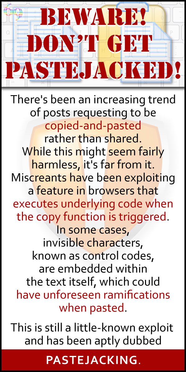 sybrage's tweet image. Copycats, beware!

#pastejack #pastejacking #copyandpaste #copytracking #darksocial #malware #virus #socialmedia