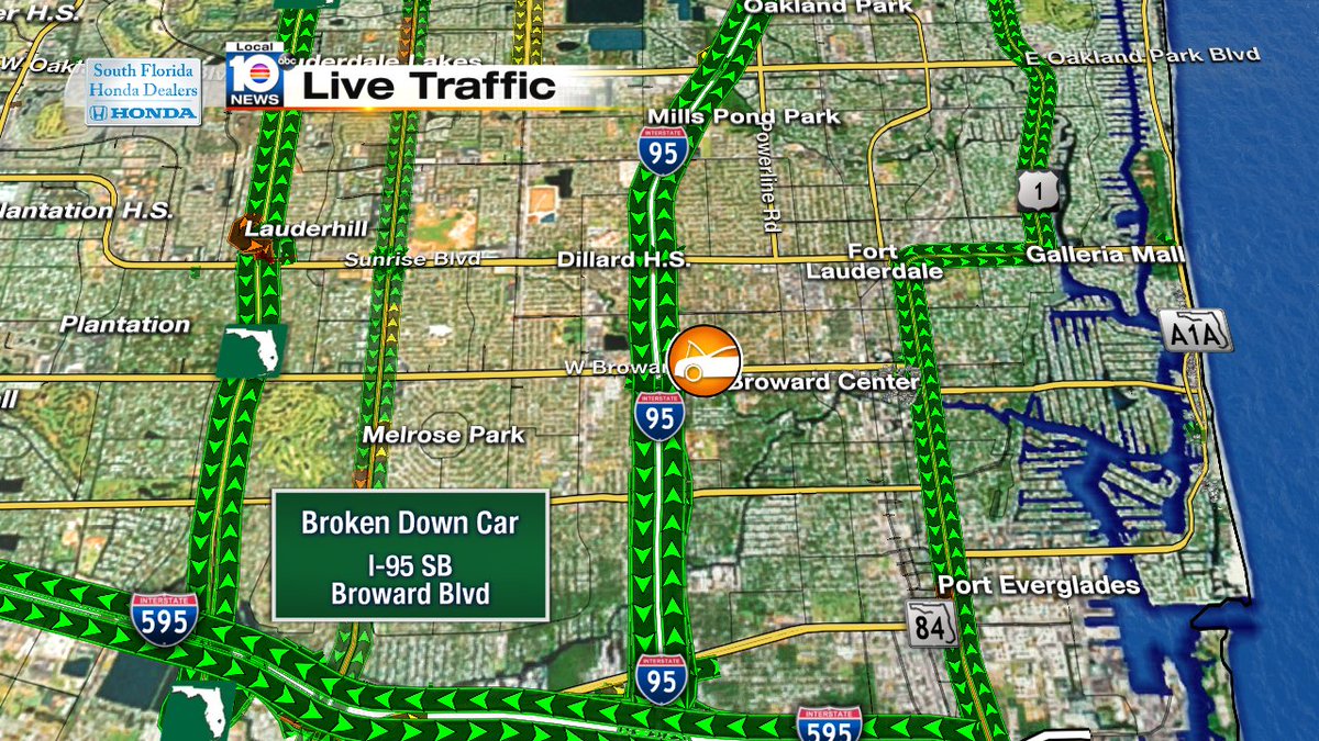 Broken down car on I-95 SB and Broward Blvd #TRAFFIC https://t.co/UTh8JXgFvX